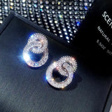 925 Sterling Silver Zircon Earrings Double Circle Micro-set Round Pendientes