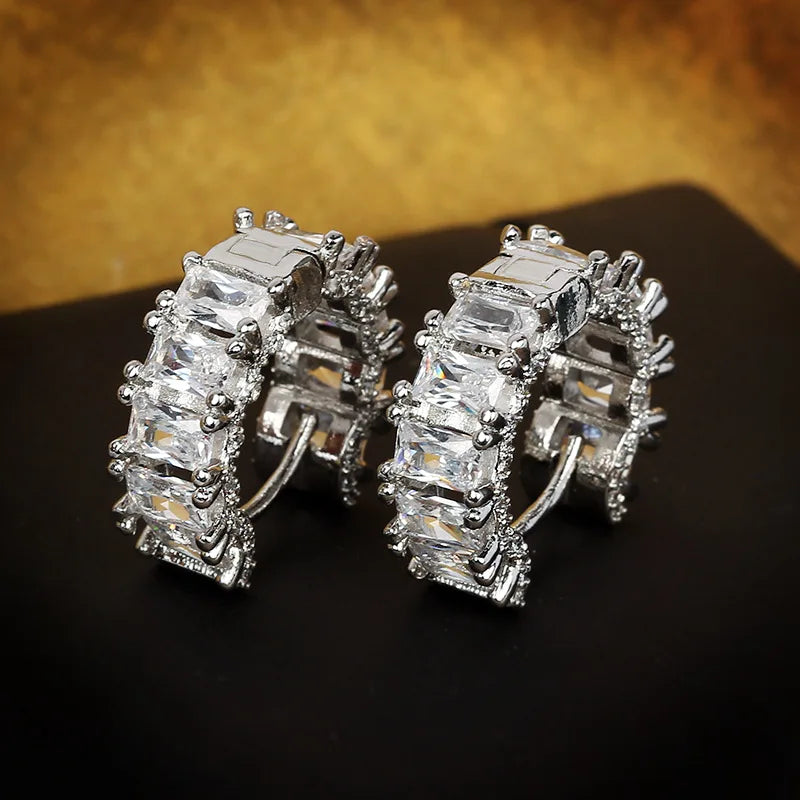 C-Shaped Full Diamond Earrings Zircon Earrings 925 Stamp