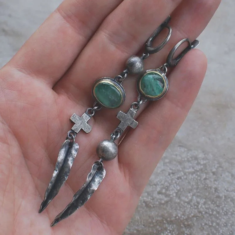 Vintage Flower Metal Crystal Cone Drop Earrings