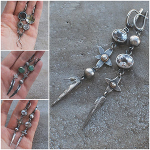 Vintage Flower Metal Crystal Cone Drop Earrings