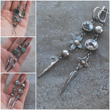 Vintage Flower Metal Crystal Cone Drop Earrings