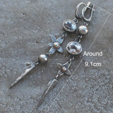 Vintage Flower Metal Crystal Cone Drop Earrings