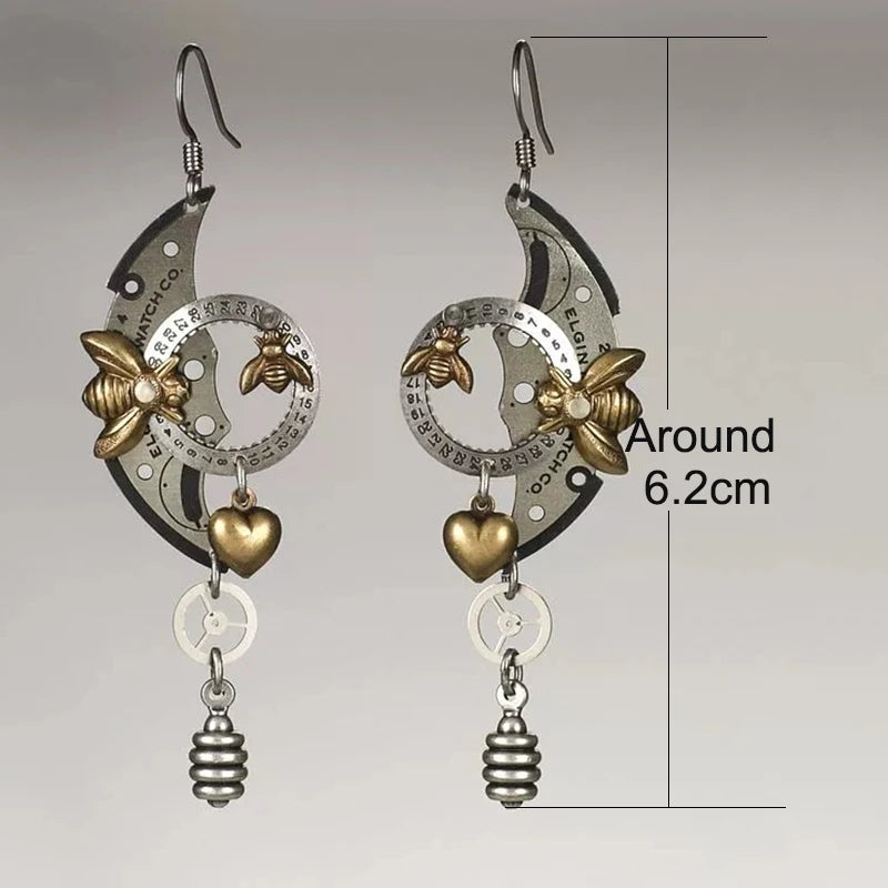 Vintage Flower Metal Crystal Cone Drop Earrings