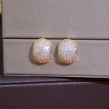 Geometric CZ Stud Earrings 14K Real Gold Inlay