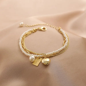 Pearl Heart Folded Bracelets for Woman