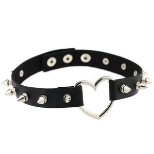 Double Row Rivet Spike Leather Collar Necklace for Women
