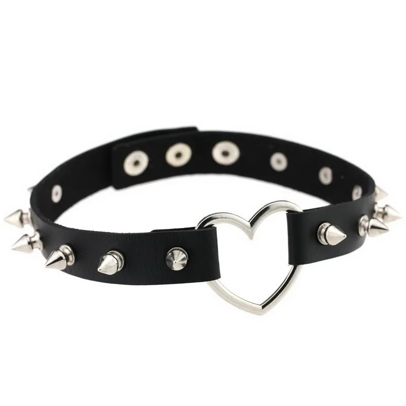 Double Row Rivet Spike Leather Collar Necklace for Women