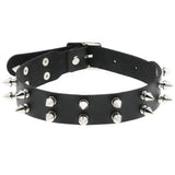 Double Row Rivet Spike Leather Collar Necklace for Women