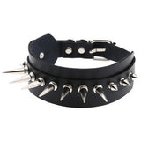 Double Row Rivet Spike Leather Collar Necklace for Women
