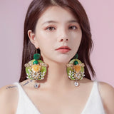 Green Hair Ball Pearl Flower Tassel Earrings Bohemian Long Earrings