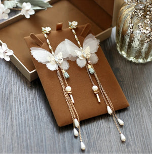 Fairy Butterfly Tassel Earrings Rhinestone Bridal Wedding Dress