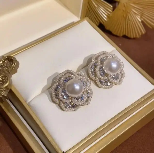 Fairy Flower Pearl Rhinestone Earrings for Women