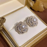Fairy Flower Pearl Rhinestone Earrings for Women