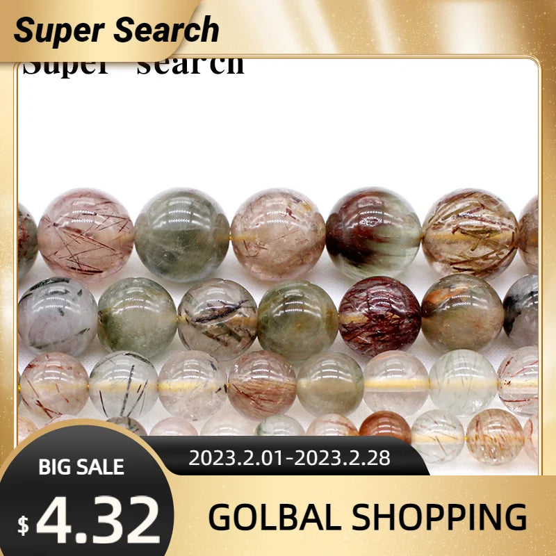 Rutilated Quartz Hair Crystal Stone Beads DIY Loose Beads