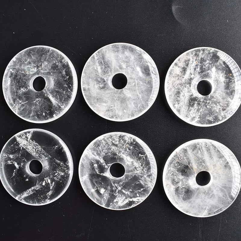 Natural Stone Donut Necklace Pendant 40mm Round Crystal Jewelry 6pcs/lot