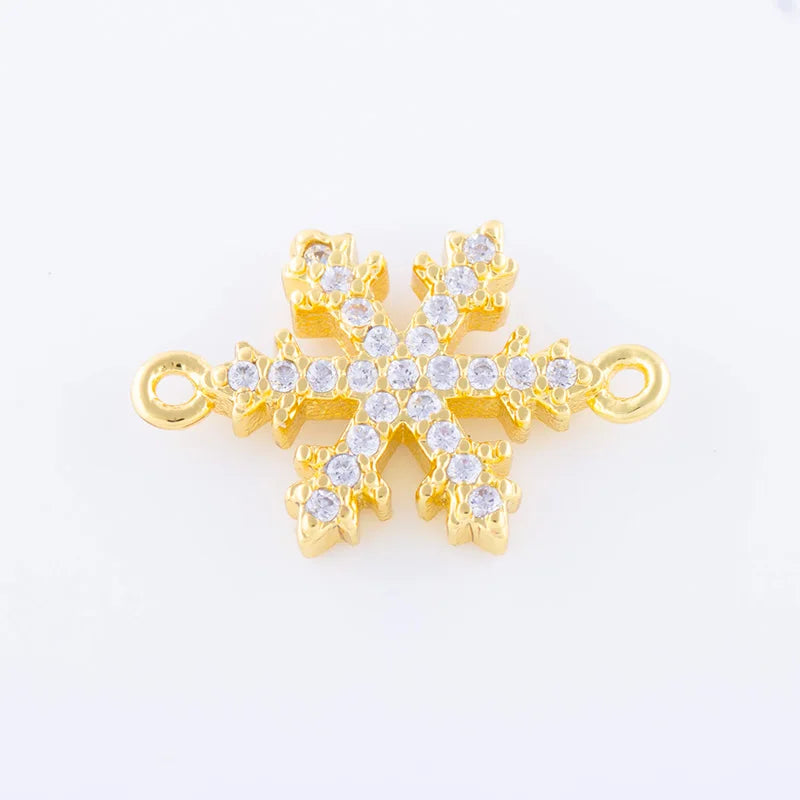 5pcs Zircon Snowflake Charms Copper Micro Pave Czech Christmas Charms