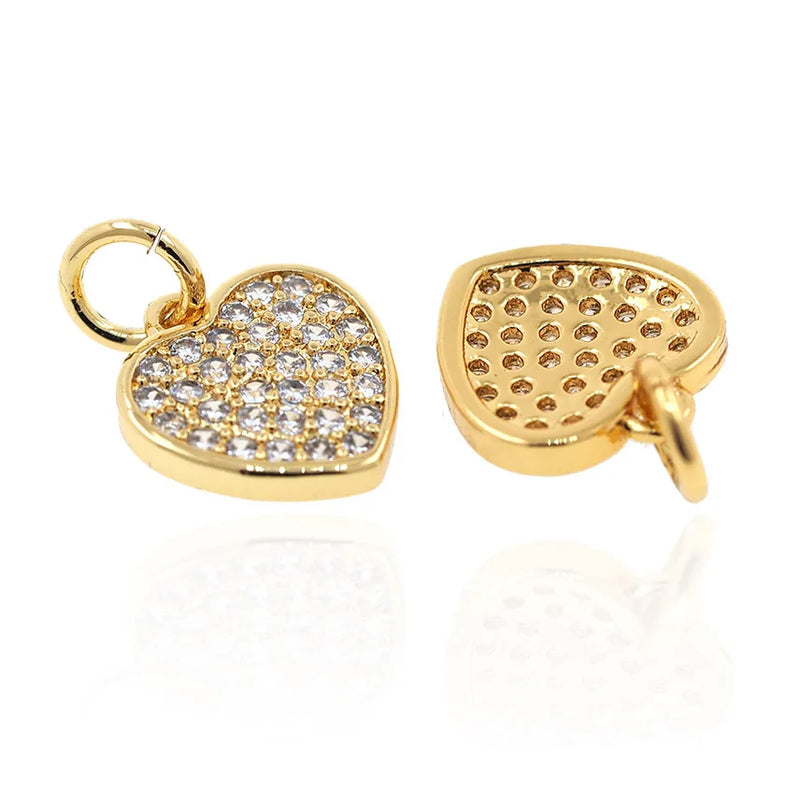 Micro Pave Clear CZ Heart Pendant Charms for Necklace Earring DIY 2Pcs