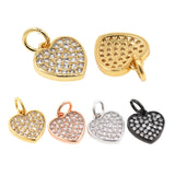 Micro Pave Clear CZ Heart Pendant Charms for Necklace Earring DIY 2Pcs