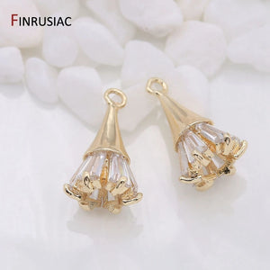 14K Gold-Plated Zircon Flowers Pendant for Earrings Necklaces