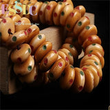 6*14MM Natural Cow Bone Inlaid Stone Red Green Dot Tibetan Abacus Beads 108