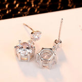 Flower Charm Zircon Ear Studs Earrings Platinum Plated