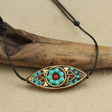 Ethnic Style Nepal Buddha Eye Pendant Necklace Female Thangka Cotton and Hemp