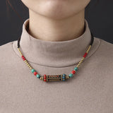 Ethnic Style Nepal Buddha Eye Pendant Necklace Female Thangka Cotton and Hemp