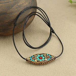 Ethnic Style Nepal Buddha Eye Pendant Necklace Female Thangka Cotton and Hemp
