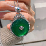 Jade Green Safety Clasp Pendant Chalcedony Necklace Versatile Birthday Gift