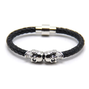 Men's Leather Ghost Head Charm Punk Skull Bracelet