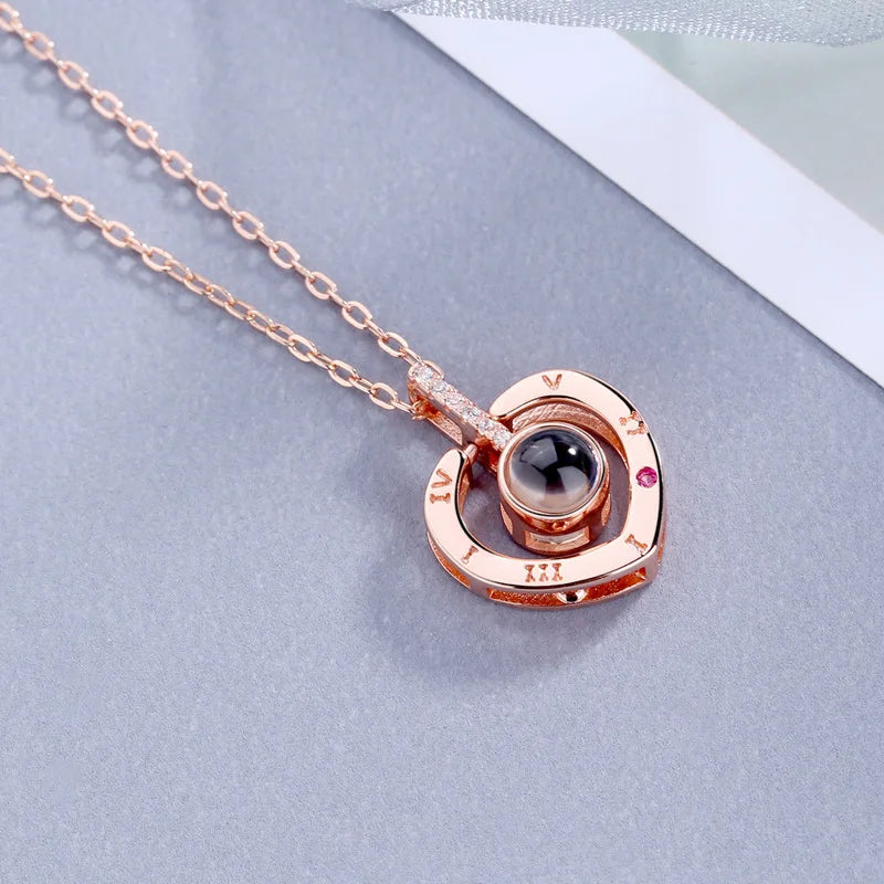 S925 Silver Heart Memory Of Love 100 Languages I Love You Necklace Gift