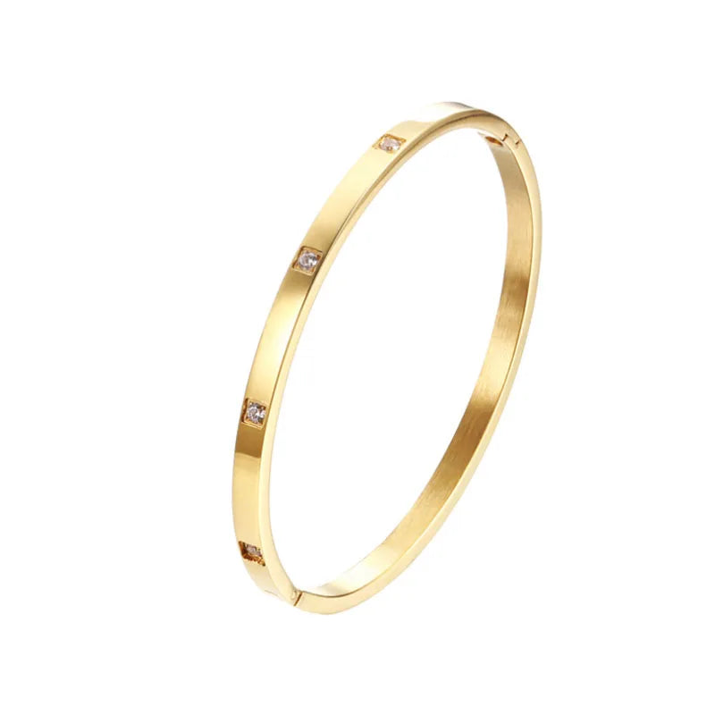 Titanium Steel Zircon 4mm 6mm Couple Bangle Men Women