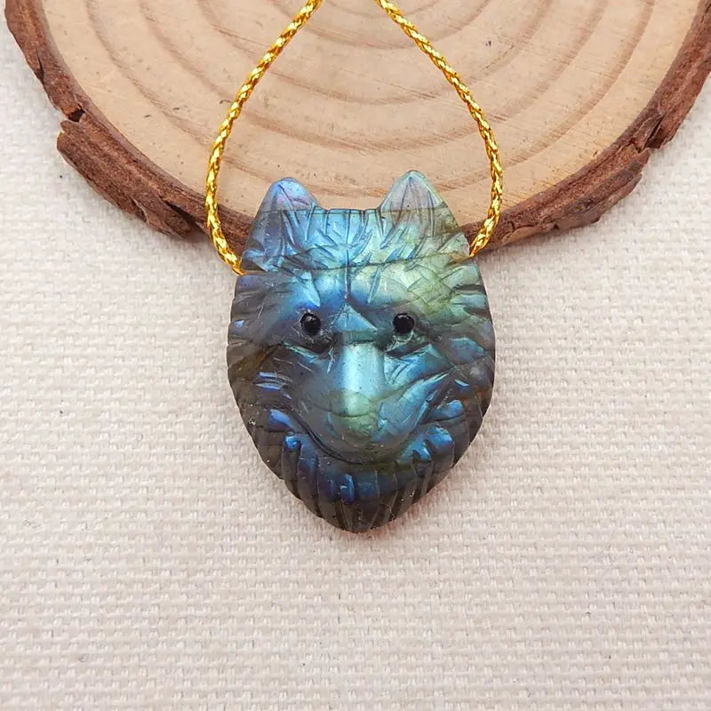 Labradorite Wolf Head Pendant Bead 28x23x10mm 8g