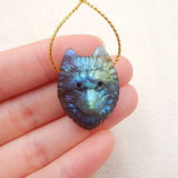 Labradorite Wolf Head Pendant Bead 28x23x10mm 8g