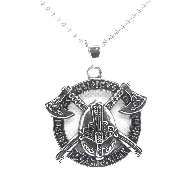 Double Axes Mask Pendant Stainless Steel Jewelry