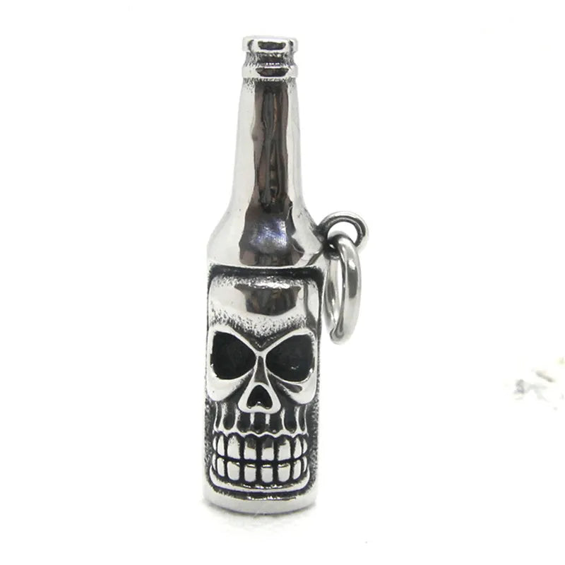 Skull Beer Bottle Pendant Stainless Steel Jewelry