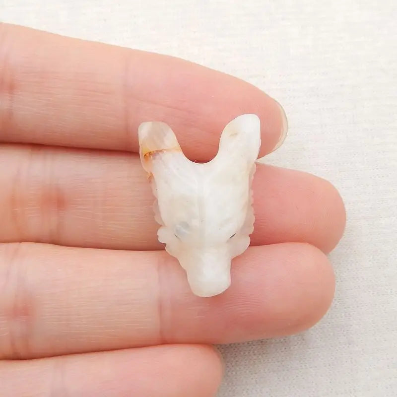 Handcarved Wolf Head Natural Yellow Opal Pendant Bead 25x17x10mm 3g