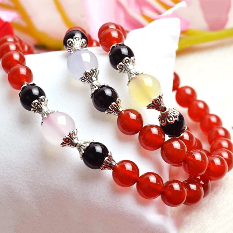 Natural Red Crystal Bracelet 6mm Beads Multi-color Women's Jewelry