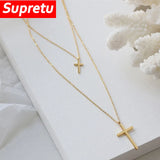Supretu Double Layered Cross Pendant Necklace