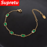 Green Cubic Zirconia Pendant Bracelet CZ Metal Square Wristband