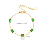 Green Cubic Zirconia Pendant Bracelet CZ Metal Square Wristband