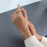 Green Cubic Zirconia Pendant Bracelet CZ Metal Square Wristband