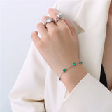 Green Cubic Zirconia Pendant Bracelet CZ Metal Square Wristband