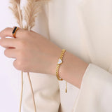 Supretu Shells Heart/Round Bracelet Titanium Steel Plated 18K Wristband Women