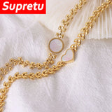 Supretu Shells Heart/Round Bracelet Titanium Steel Plated 18K Wristband Women
