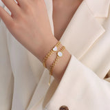 Supretu Shells Heart/Round Bracelet Titanium Steel Plated 18K Wristband Women