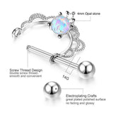 14G Surgical Steel Nipple Piercing Barbell Rings with Opal Earrings
