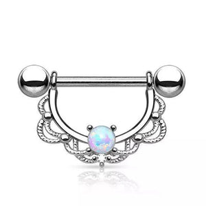14G Surgical Steel Nipple Piercing Barbell Rings with Opal Earrings