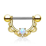 14G Surgical Steel Nipple Piercing Barbell Rings with Opal Earrings