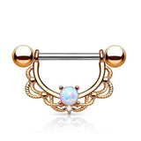 14G Surgical Steel Nipple Piercing Barbell Rings with Opal Earrings